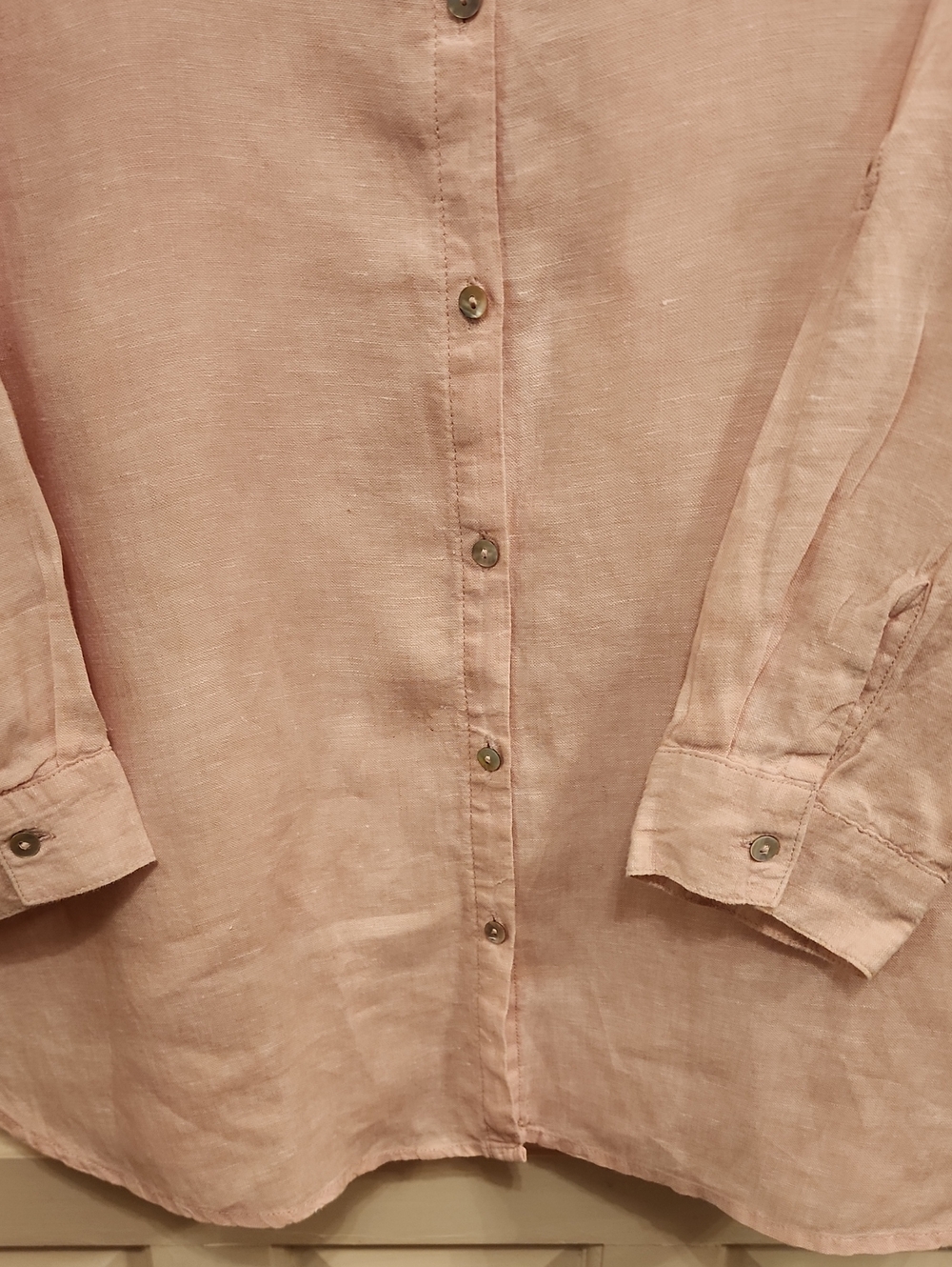 SIGRID OLSEN 100% Linen Light Pink/Peach Vneck Women's Button-FrontTop - Picture 14 of 15